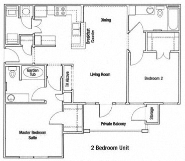 Floor plan for 2 beds, 2 baths, 1017 sqft